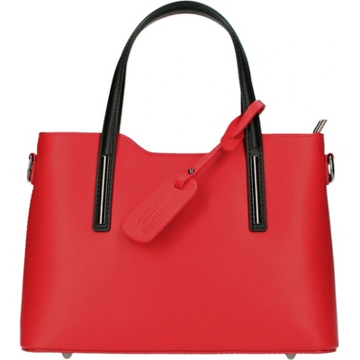 Borse in Pelle kožená červená dámska kabelka s čiernymi ramienkami do ruky Maila