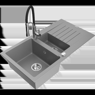 Matias гранитна мивка с 1, 5 камери с отцедник и кухненски смесител Aster, сив - 6502-71-73450-07 (6502-71-73450-07)