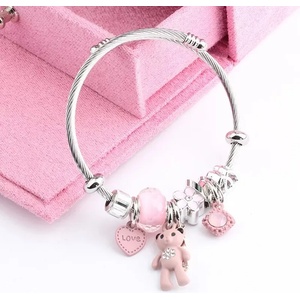  Дамска гривна Pink Rose от стомана с розово мече