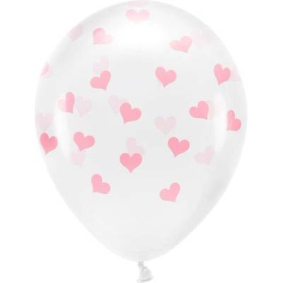 Party Deco Прозрачни Латексови Балони с Печат на Розови Сърца, 33см (1Пакет/6 бр. ) (eco33c-200-099p-6)