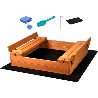 Baby Mix dřevěné pískoviště s poklopem a lavičkami 100x100 cm