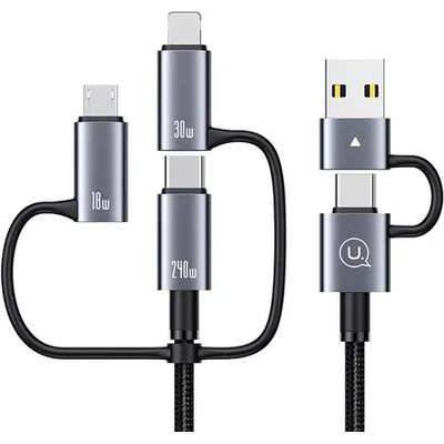 USAMS Кабел за бързо зареждане и данни USAMS US-SJ737 240W 6 In 1 Aluminum Alloy Fast Charging & Data Cable 1.2 метра, черен (SJ737USB01)