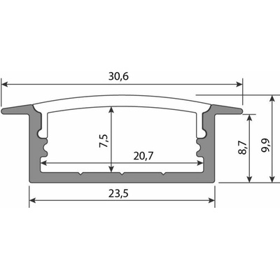 ML-761.080.43.1 Vestavný hliníkový profil VD, 30x10 mm, včetně matného difuzoru, 1 m