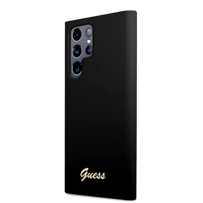 GUESS Liquid Silicone Metal Logo Case - силиконов (TPU) калъф за Samsung Galaxy S23 Ultra (черен)