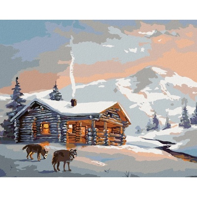 Zuty Malování Podle Čísel Vlci A Chata V Zimě D. Rusty Rust 80 x 100 Cm Plátno Rám