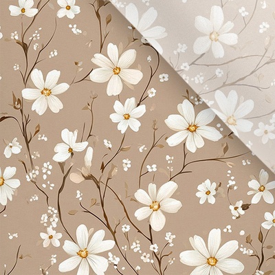 Takoy Umělé hedvábí / silky mírně elastické bílé květy Lema na béžové