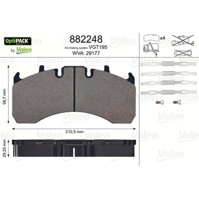 VALEO Sada brzdových destiček, kotoučová brzda OPTIPACK 882248