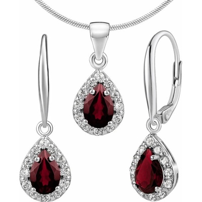 SILVEGO Set stříbrných šperků EUREKA s pravým Granátem náušnice a přívěsek JJJ1393GA