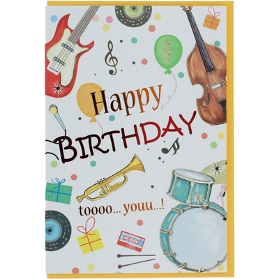 Přání bez textu s motivem Happy Birthday To You barevné hudební nástroje