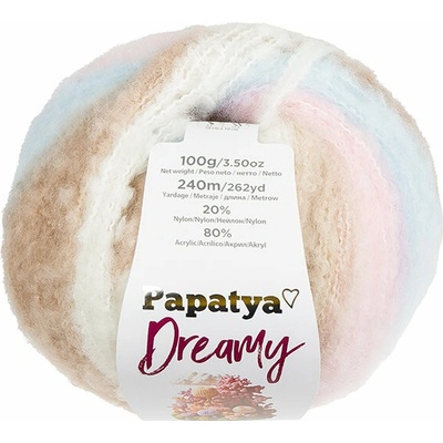 BELLATEX Priadza Papatya Dreamy 100 g, 01 biela, ružová, modrá, hnedá