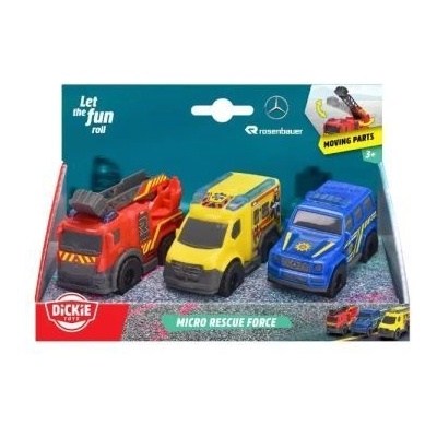 Dickie Toys Dickie: Micro Rescue Force - Аварийни автомобили, 1: 36, 3 бр