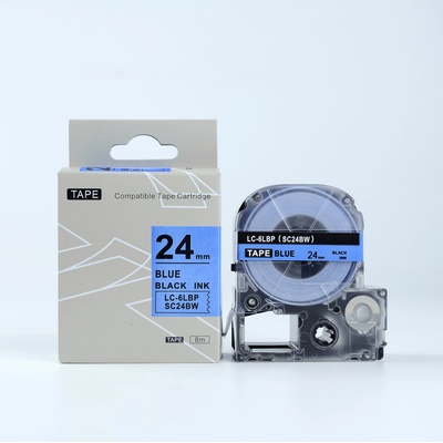 Compatible Epson LTS24BW, 24mm x 5m, син шрифт / бял фон, съвместима лента (LTS24BW)