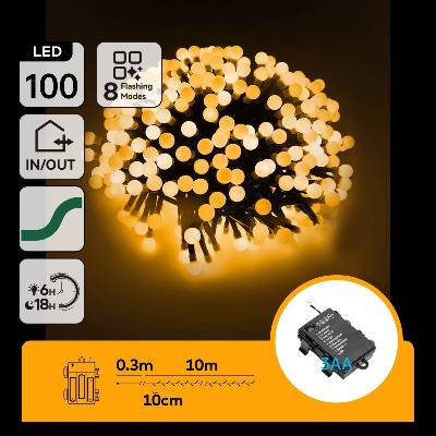 Aigostar - LED външен коледен гирлянд 100xLED/8 режима 3xAA 10, 3 m IP44 топла бяла (AI2410)