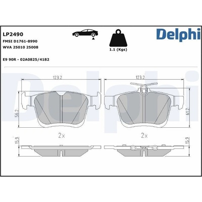 Sada brzdových destiček, kotoučová brzda DELPHI LP2490