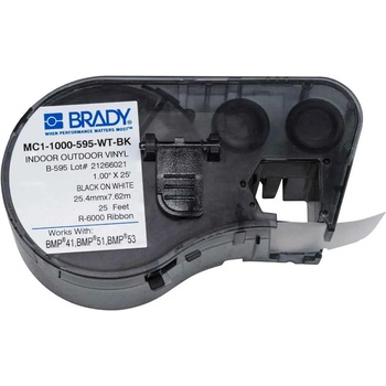 Brady MC1-1000-595-WT-BK / 131582, лепилна лента 25.40 mm x 7.62 m (MC1-1000-595-WT-BK)