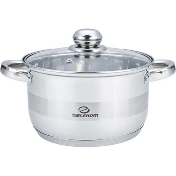 Elekom Тенджера инокс ЕК-1811 G, Стъклен капак, Индукционно дъно, Размери 18 см x 11, 5 см, полезен обем 2, 8 л. , Скала за литраж, 7 слойно дъно (ЕК-1811 G)