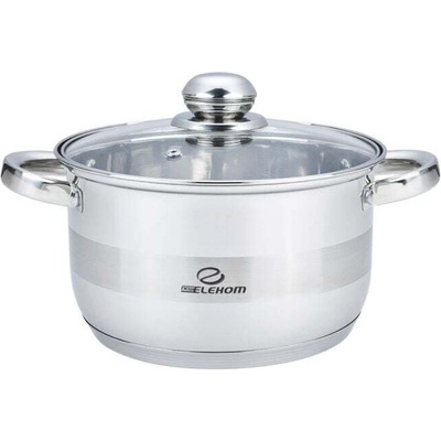 Elekom Тенджера инокс ЕК-1811 G, Стъклен капак, Индукционно дъно, Размери 18 см x 11, 5 см, полезен обем 2, 8 л. , Скала за литраж, 7 слойно дъно (ЕК-1811 G)