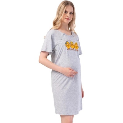 Нощница за родилки в сиво с пиленца