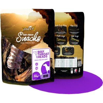 Pet nutrition|Prince ПОСЛЕДНИ БРОЙКИ: Изсушени телешки лакомства BARF без зърно PRINCE PREMIUM NATURAL Beef Throat Heads 250g - Лакомства за кучета