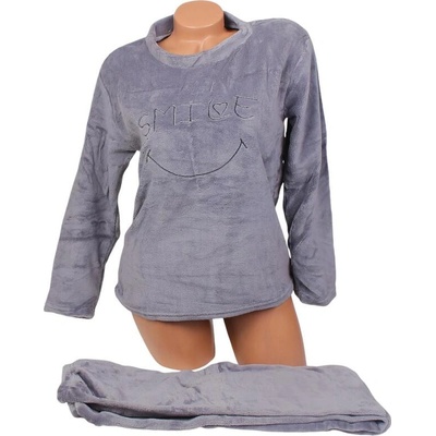 Дамска пижама в сиво с бродерия усмивка