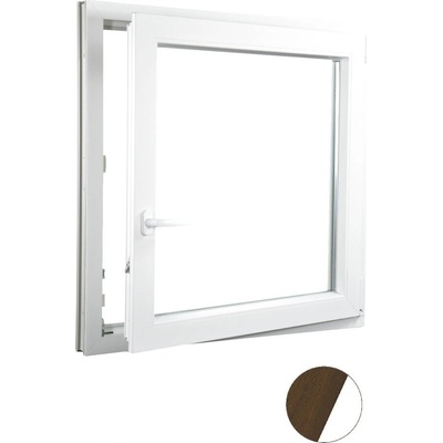 Aluplast plastové jednokřídlo 1000 x 1000 mm Ořech/bílá, Pravé, Trojsklo Ug= 0,7