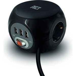ACT Разклонител ACT AC2400, 3 контакта, 3x USB-A, ключ, 1.5м (AC2400)