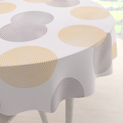 Biante Sametový kulatý ubrus Tamara TMR-023 Žluté a šedé designové kruhy na smetanovém 110 cm