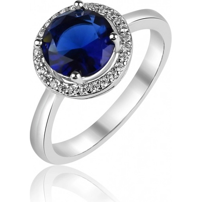 Meucci Stříbrný prsten s modrým kulatým zirkonem SS372R