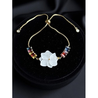 Meganflo Гривна с бяла хортензия цветни кристали