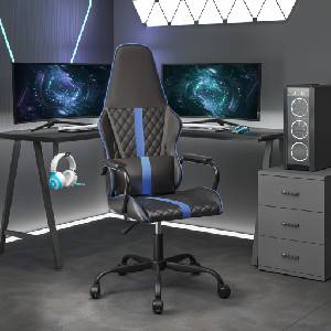 vidaXL Гейминг стол, черно и синьо, изкуствена кожа (3143787)