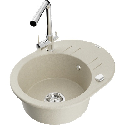 Mexen Kevin еднокамерен кухненски гранитен мивка със сушилник и кухненски смесител Duero, бежов - 6517-69-671600-00 (6517-69-671600-00)