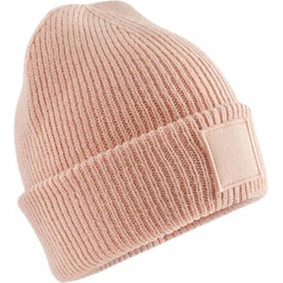 Beechfield Dětská zimní čepice s ohrnutím a decentní nášivkou růžová pastelová CB336B