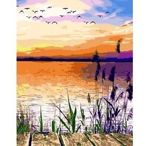 Smart Flamingo Creative set Flamingo Line Painting by numbers 40x50cm Sunset on the lake (fsy024)