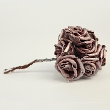 Pěnové růže hnědo-fialová perleť na drátku 9ks