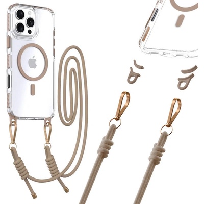 Tel Protect Хибриден удароустойчив кейс с MagSafe и връзка за носене през врата за iPhone 15 Pro - Tel Protect Stap Clear Magnetic Case MagSafe (златист-прозрачен)