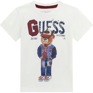 GUESS Тениска за мини момче с къс ръкав в бял цвят с мече и надпис Guess