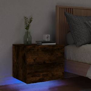 vidaXL Нощно шкафче за стена с LED осветление, опушен дъб (836820)