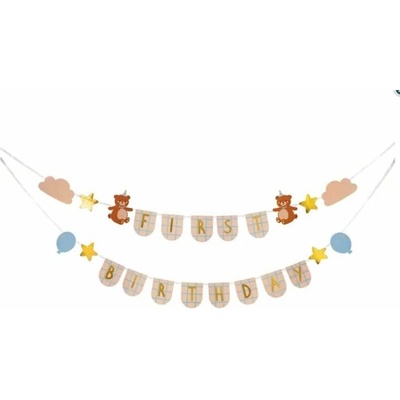 Závěsný baner First Birthday - 1. narozeniny Medvídek – Zboží Dáma