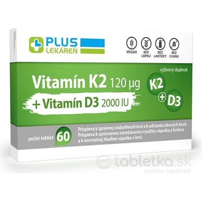 Vulm Plus Lekáreň Vitamín K2 120 μg +Vitamín D3 2000 IU 60 tabliet