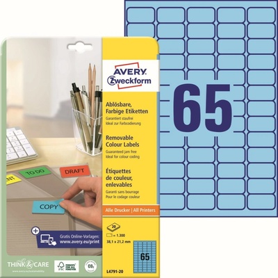 Avery Zweckform L4791-20 Barevné snímatelné etikety 38,1x21,2 mm 1300 ks modré
