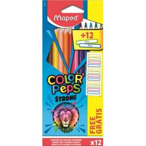 Maped Комплект цветни моливи, триъгълни, MAPED, "ColorPeps Strong" 12 различни цвята + 12 безплатни стикера 862725 (862725)