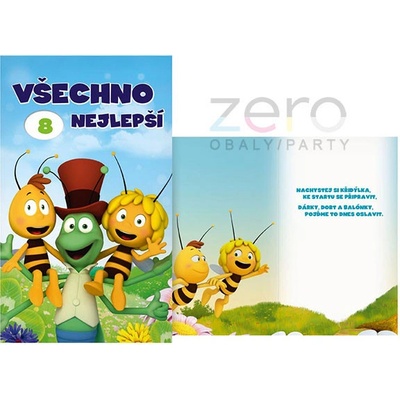 Přání s textem narozeninové otočné dětské + obálka - včelka Mája, Vilík a Hop