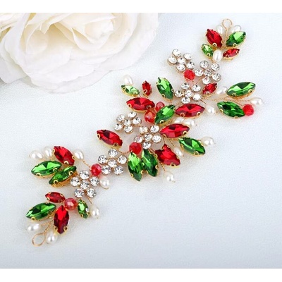 Naishide Jewelry Ozdoba do vlasů s květy a červenými a zelenými krystaly
