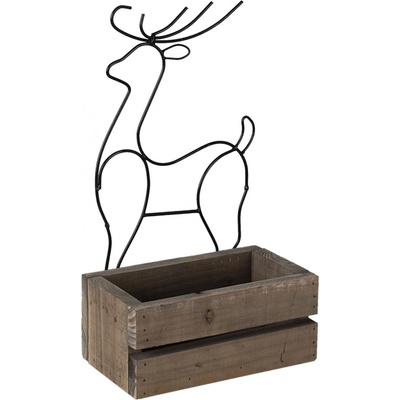 Clayre & Eef Hnědý dřevěný box s kovovým jelenem 23x13x10/40 cm