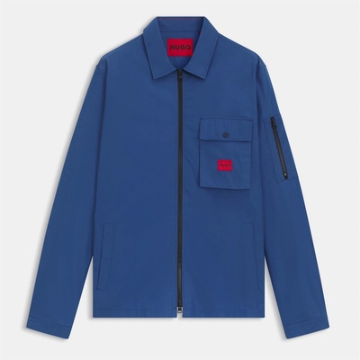 Hugo Риза с дълъг ръкав Hugo Men's Emmond Red Cotton Long Sleeve Zip Overshirt - Med Blue 422