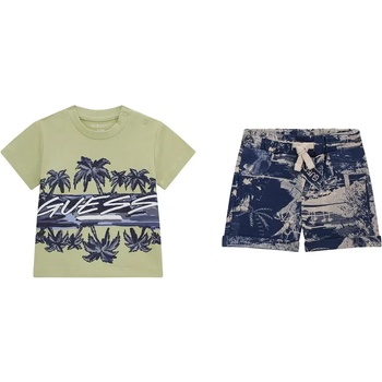 Image 1 of Guess Комплект за бебе момче със зелена тениска с палми и тъмно сини къси спортни панталони Guess