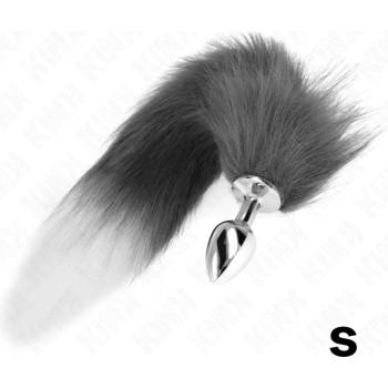 Image 1 of Метален анален плъг със сиво-бяла опашка, 7см - Kink Anal Tail Plug (D-240670)