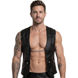 Svenjoyment Rock Style Imitation Leather Open Vest 2162113 Black S