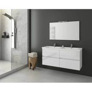 Drop Комплект от бели стенен шкафове и бяла двойна мивка Drop Luxus 120 см (5PLX120WH+6BIS120PC)