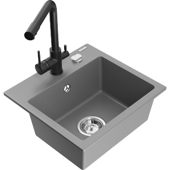 Mexen Milo гранитна кухненска мивка с една камера и смесител Duero, сива (6505-71-671600-70)